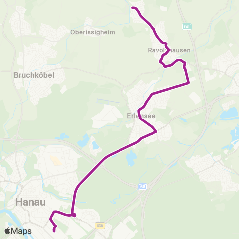 RMVB Neuberg-Rüdigheim Rathausstraße - Hanau Hauptbahnhof map