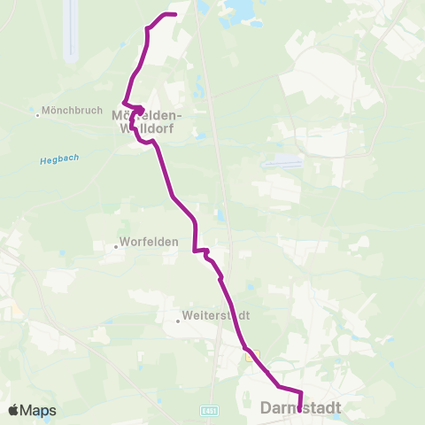RMVB Mörfelden-Walldorf-Walldorf Wohnpark / Gedenkstätte - Darmstadt Mathilden Pl map