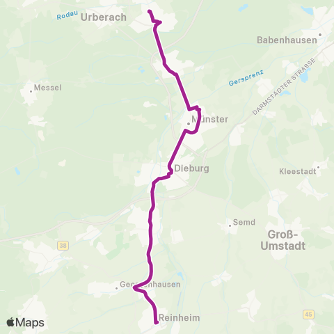 RMVB Reinheim (Odw.) Bahnhof - Rödermark-Ober-Roden Bahnhof map