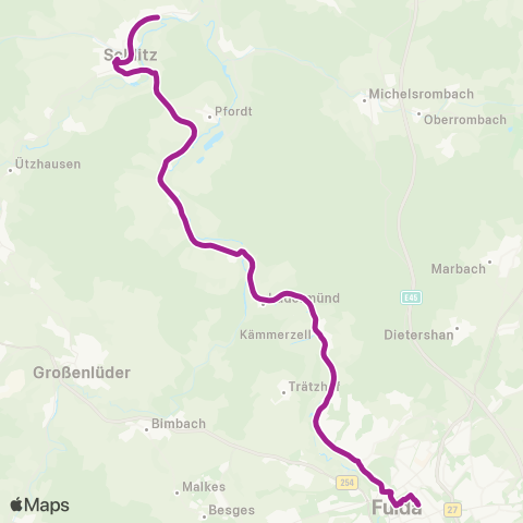 RMVB Fulda Bahnhof / Zob - Schlitz-Hutzdorf Eichenweg map
