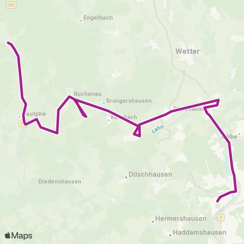 RMVB Lahntal-Sarnau AM Schacht - Marburg Hauptbahnhof map