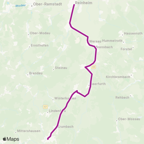 RMVB Reinheim (Odw.) Bahnhof - Fürth, Bahnhof map