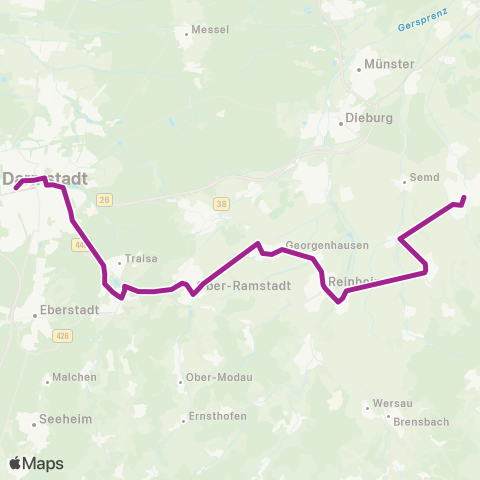 RMVB Darmstadt Hauptbahnhof - Groß-Umstadt Pfälzer Schloß map