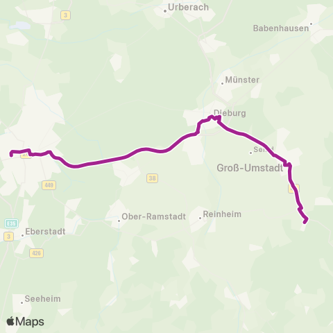 RMVB Groß-Umstadt Mitte Bahnhof - Darmstadt Hauptbahnhof map