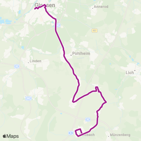 RMVB Gießen Bahnhof - Münzenberg-Gambach Bahnhofstraße map
