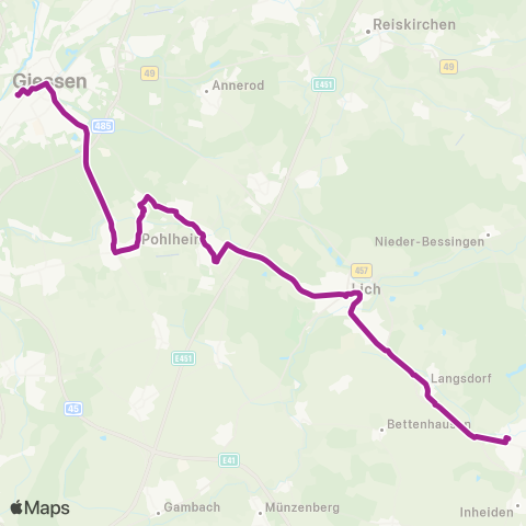 RMVB Gießen Bahnhof - Lich (Oberhess) Bahnhof map