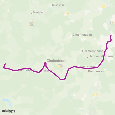 RMVB Bad Endbach-Schlierbach Brunnenstraße - Marburg Hauptbahnhof map
