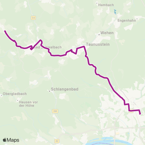 RMVB Bad Schwalbach Kurhaus - Wiesbaden Hauptbahnhof map