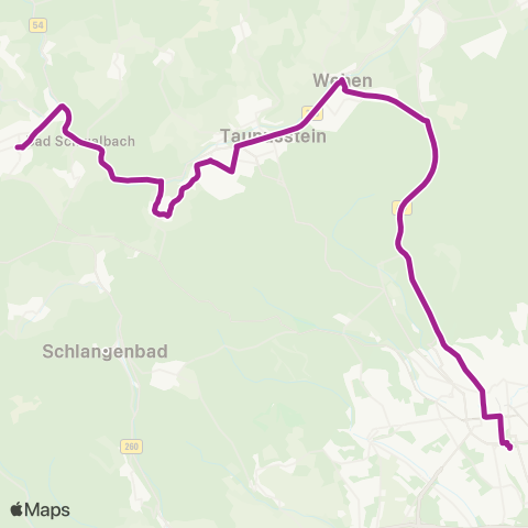 RMVB Bad Schwalbach Kurhaus - Wiesbaden Hauptbahnhof map