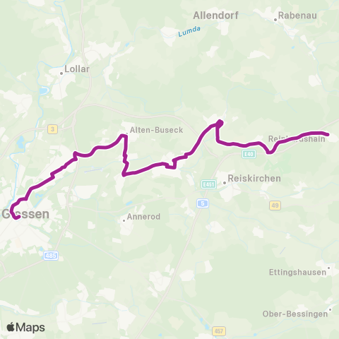 RMVB Grünberg-Reinhardshain Bei Der Tränke - Gießen Johanneskirche map