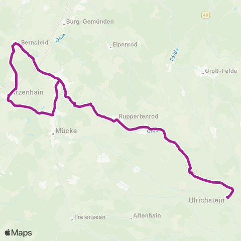 RMVB Mücke-Flensungen Mücke Bahnhof - Ulrichstein Linden Pl map