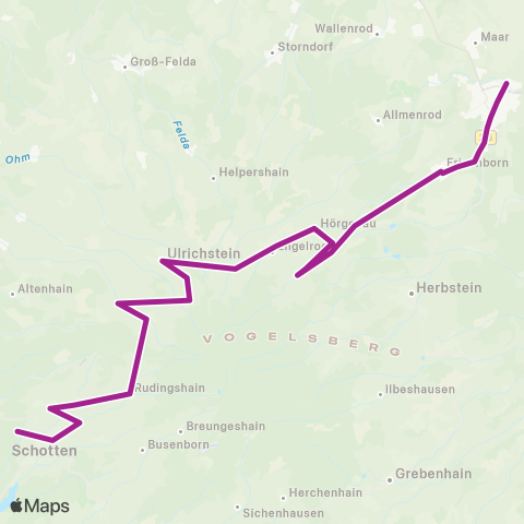 RMVB Lauterbach (Hessen) Nordbahnhof - Schotten Kreiskrankenhaus map