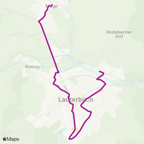 RMVB Lauterbach (Hessen)-Maar Kirche - Lauterbach (Hessen) Nordbahnhof map
