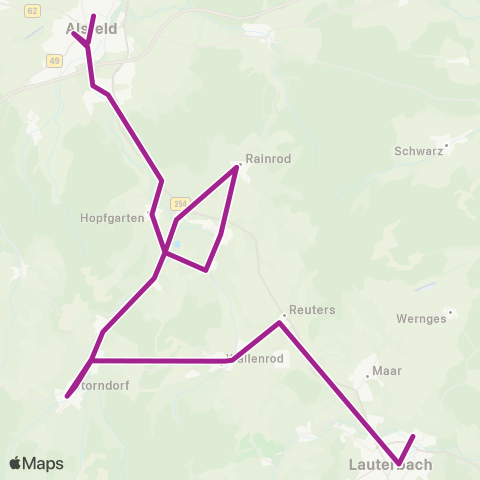 RMVB Lauterbach (Hessen) Nordbahnhof - Alsfeld Bahnhof map