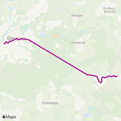 RMVB Gießen Bahnhof - Fernwald-Annerod Gießener Str map