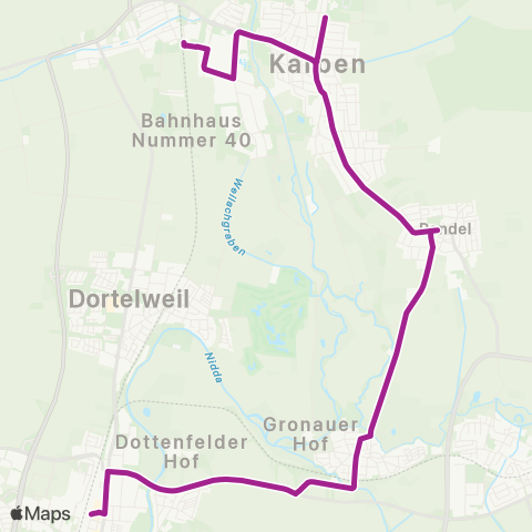 RMVB Karben-Groß-Karben Bahnhof - Karben-Rendel Dorfelder Str map