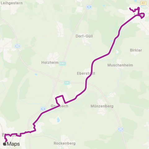 RMVB Butzbach Bahnhof - Münzenberg-Gambach Blumenstraße map