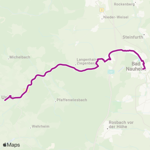 RMVB Ober-Mörlen-Langenhain-Ziegenberg Ziegenberg - Bad Nauheim Bahnhof map