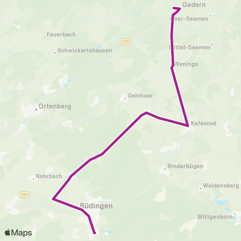 RMVB Gedern Altes Rathaus - Büdingen Bahnhof map