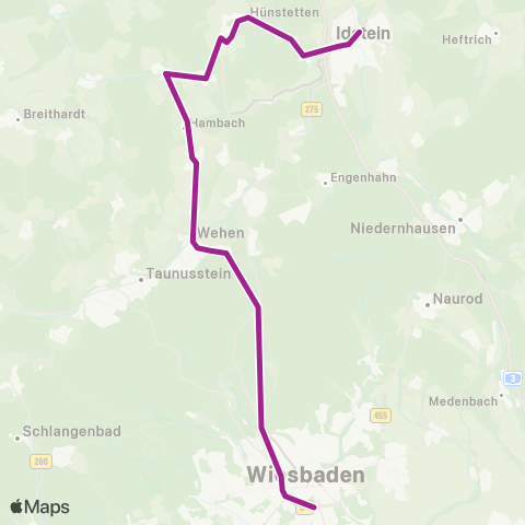 RMVB Taunusstein-Hahn Busbahnhof - Idstein-Niederauroff Brunnenstraße map