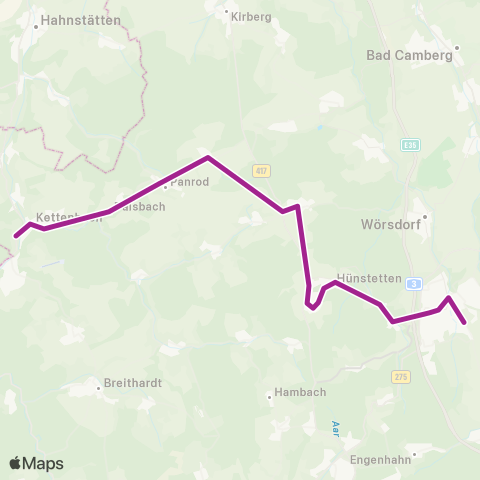 RMVB Aarbergen-Kettenbach Nahversorgungszentrum / B54 - Idstein Bahnhof map