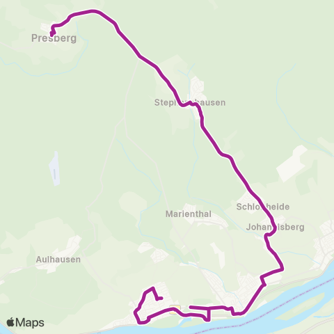 RMVB Rüdesheim (Rhein)-Presberg Bürgerhaus - Rüdesheim (Rhein) Bahnhof map