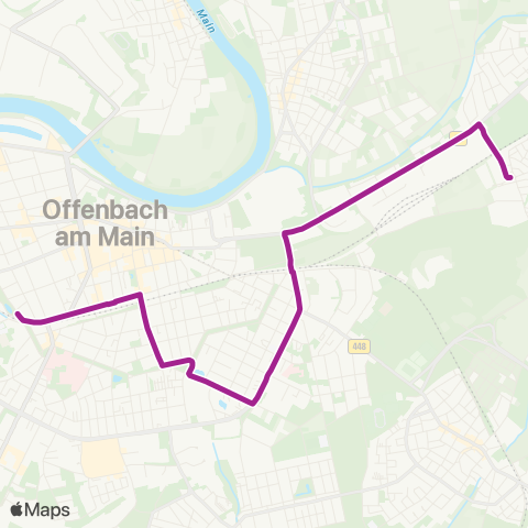 RMVB Offenbach (Main)-Waldheim Eibenweg - Offenbach (Main)-Westend Parkstr. (Leibnizschule) map