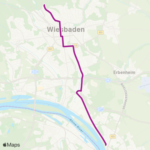 RMVB Wiesbaden Hauptbahnhof - Wiesbaden Nordfriedhof map