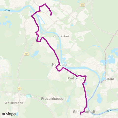 RMVB Seligenstadt Bahnhof - Hanau Hauptbahnhof map