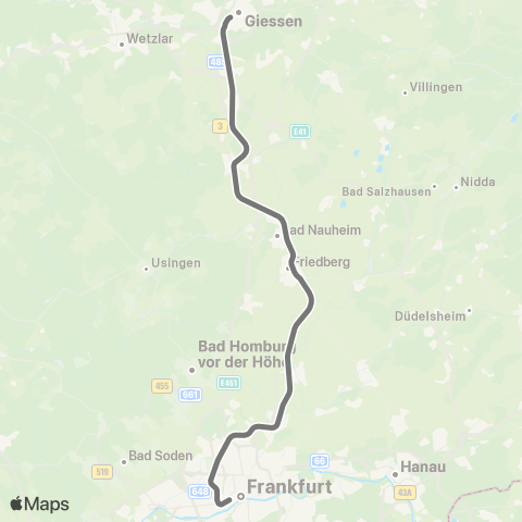 RMVR Gießen Bf - Frankfurt Hbf map