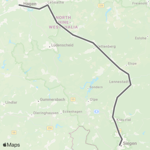 RMVR Siegen Hbf - Hagen Hbf map