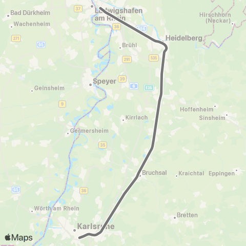 RMVR Mannheim, Hbf - Karlsruhe Hbf map