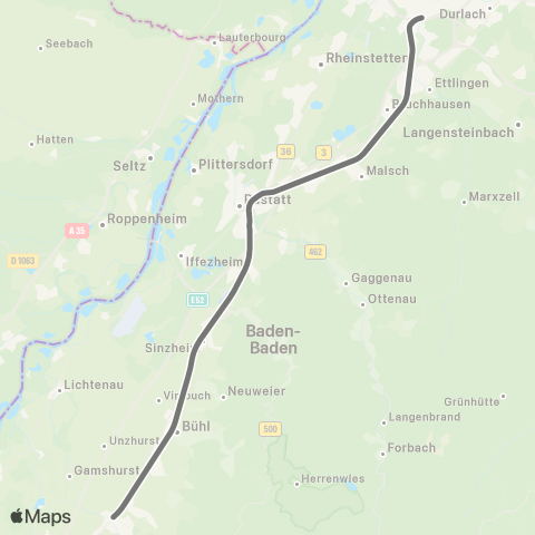 RMVR Rastatt - Karlsruhe Hbf map