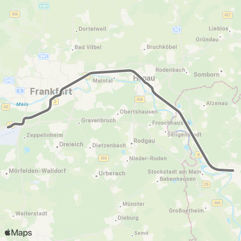 RMVR Hanau Hbf - Frankfurt Flughafen Fernbahnhof map