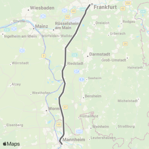 RMVR Mannheim, Hbf - Frankfurt Hbf map