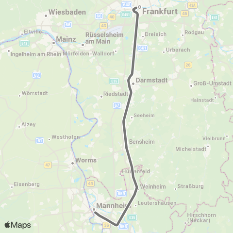 RMVR Mannheim, Hbf - Darmstadt Hbf map