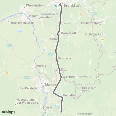 RMVR Langen Bf - Heidelberg, Hbf map