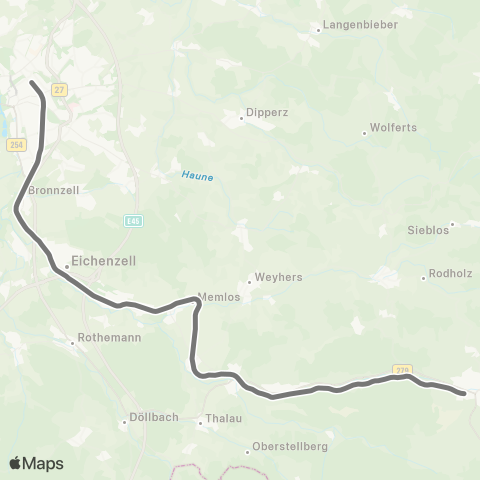 RMVR Gersfeld Bf - Fulda Bf map