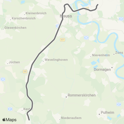 RMVR Bedburg Bf - Düsseldorf Hbf map