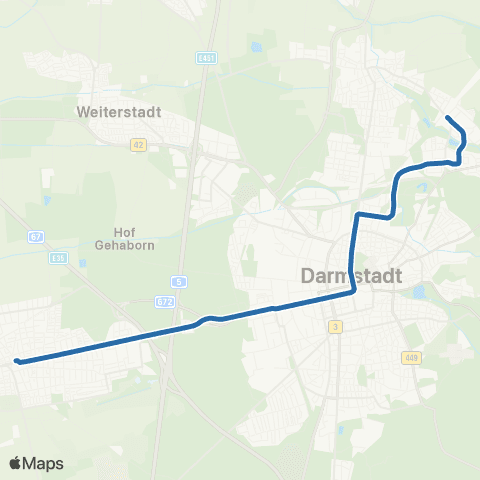 RMV Darmstadt-Kranichstein Bf - pl. Bar-le-Duc (Griesheim) map