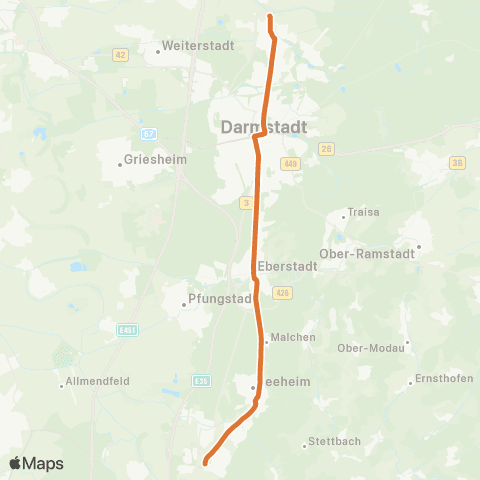 RMV Am Hinkelstein (Alsbach-Hähnlein-Alsbach) - Dreieichweg (Darmstadt-Arheilgen) map