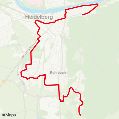 Rhein-Neckar-Verkehr GmbH HD Emmertsgrund - Rohrbach Süd - Hasenleiser - Kirchheim West - Czernyring - HD Hbf - Bismarckplatz - Altstadt - Ziegelhausen Köpfel map