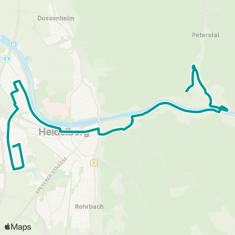 Rhein-Neckar-Verkehr GmbH HD Orthopäd. Klinik - Ziegelh. Neckarschule - Friedhof - Hirtenaue map