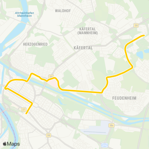 Rhein-Neckar-Verkehr GmbH MA Vogelstang - Nationaltheater - Paradeplatz - Schloss - Berliner Platz - LU Rathaus - BASF - LU Oppau map