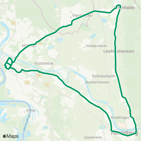 Rhein-Neckar-Verkehr GmbH Weinheim - Heidelberg - Mannheim - Viernheim - Weinheim map