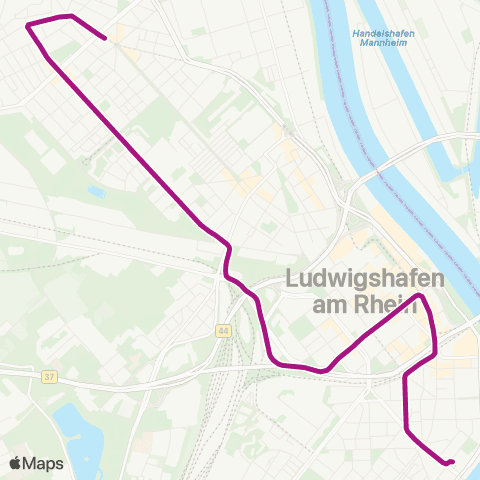 Rhein-Neckar-Verkehr GmbH LU Friesenheim - LU Hbf - Berliner Platz - LU Luitpoldhafen map