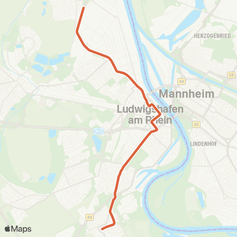 Rhein-Neckar-Verkehr GmbH Rheingönheim Neubruch – Am Schwanen – Südwest-Stadion – Berliner Platz Bf LU Mitte – LU Rathaus – BASF (Tor 1+2)  –  Oppau Fritz-Haber-Straße (BASF Tor 12+13) map