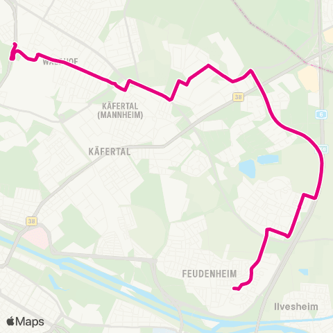 Rhein-Neckar-Verkehr GmbH Feudenheim – Wallstadt Ost – Bensheimer Straße – Feuerwache Nord – Waldhof Bf map