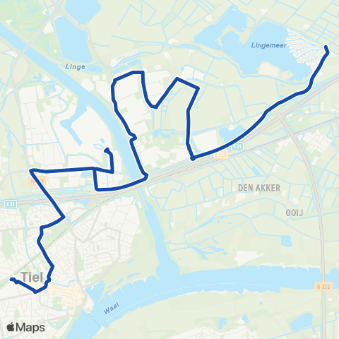 RRReis Tiel Station - Medel / Lingemeer map