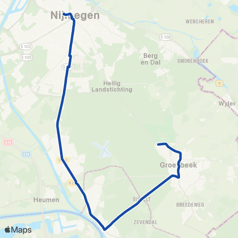 RRReis Nijmegen CS - Groesbeek map